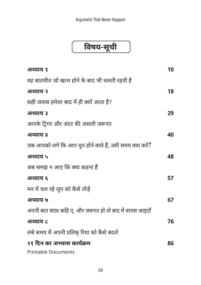 विषय-सूची — हिंदी किताब का पृष्ठ 4